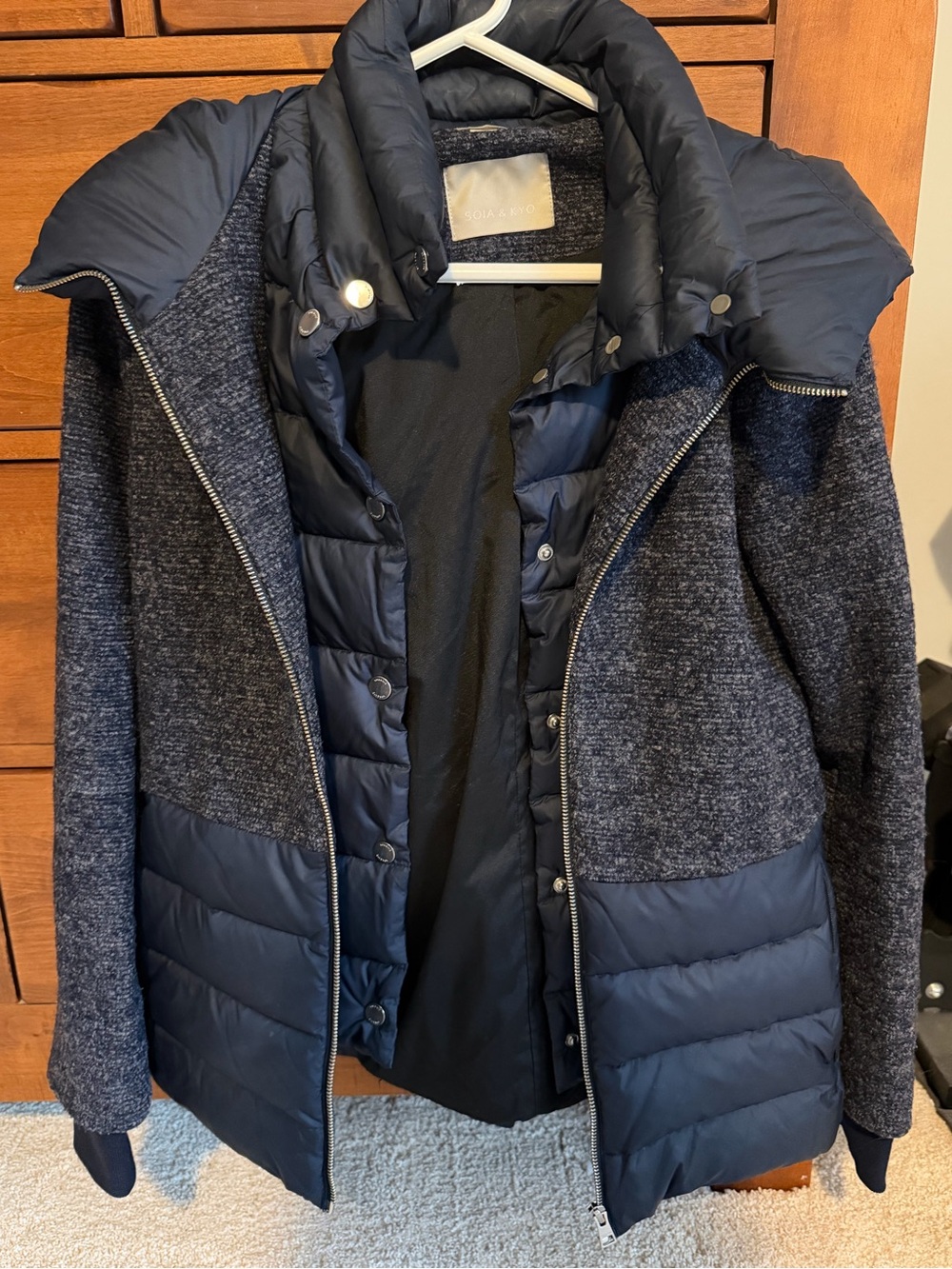 Soia & Kyo Navy Quilted Hybrid Puffer Jacket